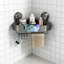 Tablette de coin à ventouse avec plateau de douche, organisateur de salle de bain antirouille avec porte-serviette et crochets, puissance d'aspiration robuste pour les surfaces de carrelage, de verre et de marbre