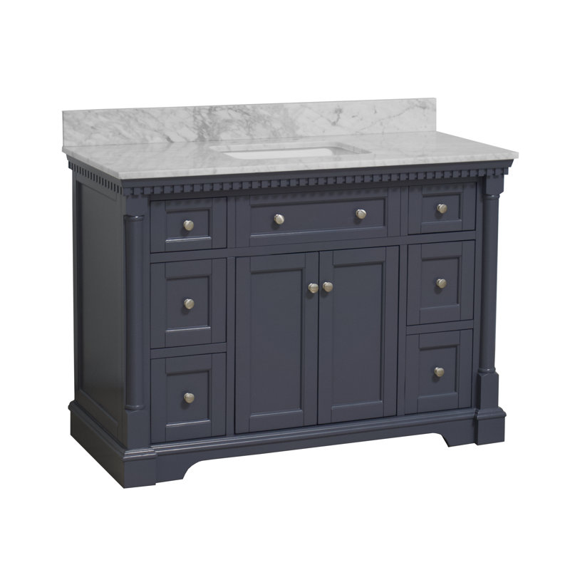 Meuble-lavabo simple 48 po Fossen, Gris marine, Marbre de Carrare
