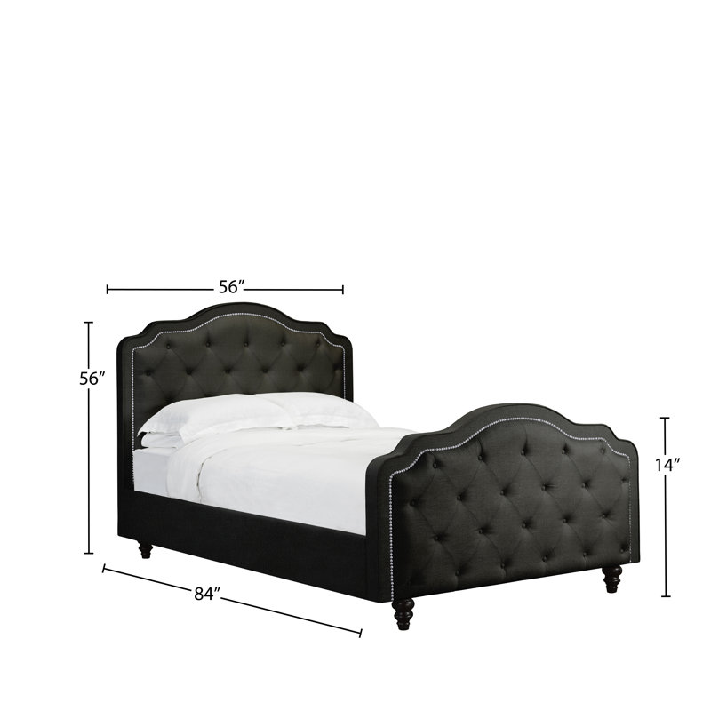 Lit plateforme tapissier en bois massif Whiting, Double, Noir