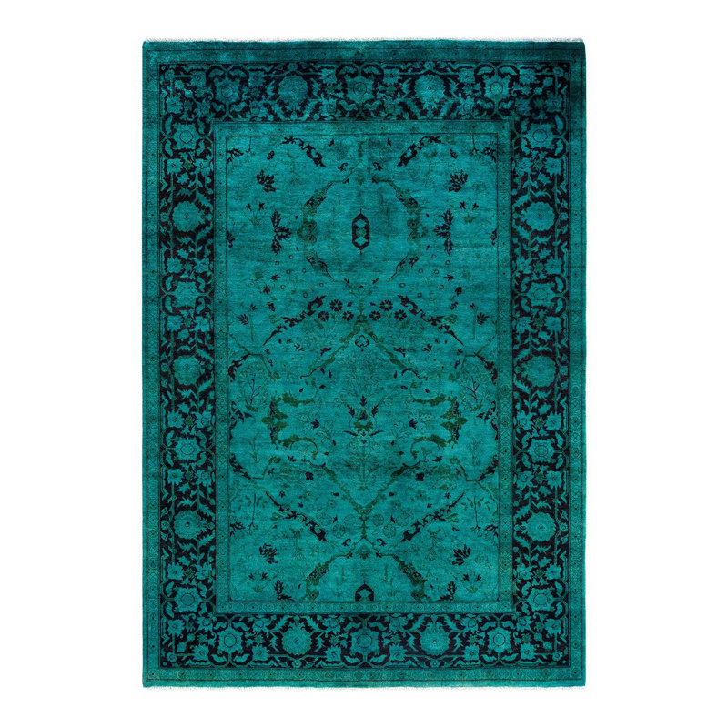 Tapis unique fait à la main Vibrance - bleu, 6 pi 1 po x 8 pi 9 po