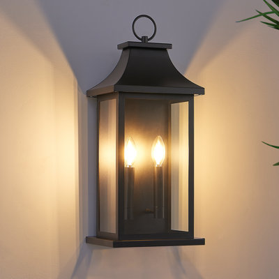 2-Light 22 In. Black Outdoor Wall Light Fixture, Waterproof  Wall Lantern Sconce Farmhouse Hardwired Wall Mounted Front Door Porch Light