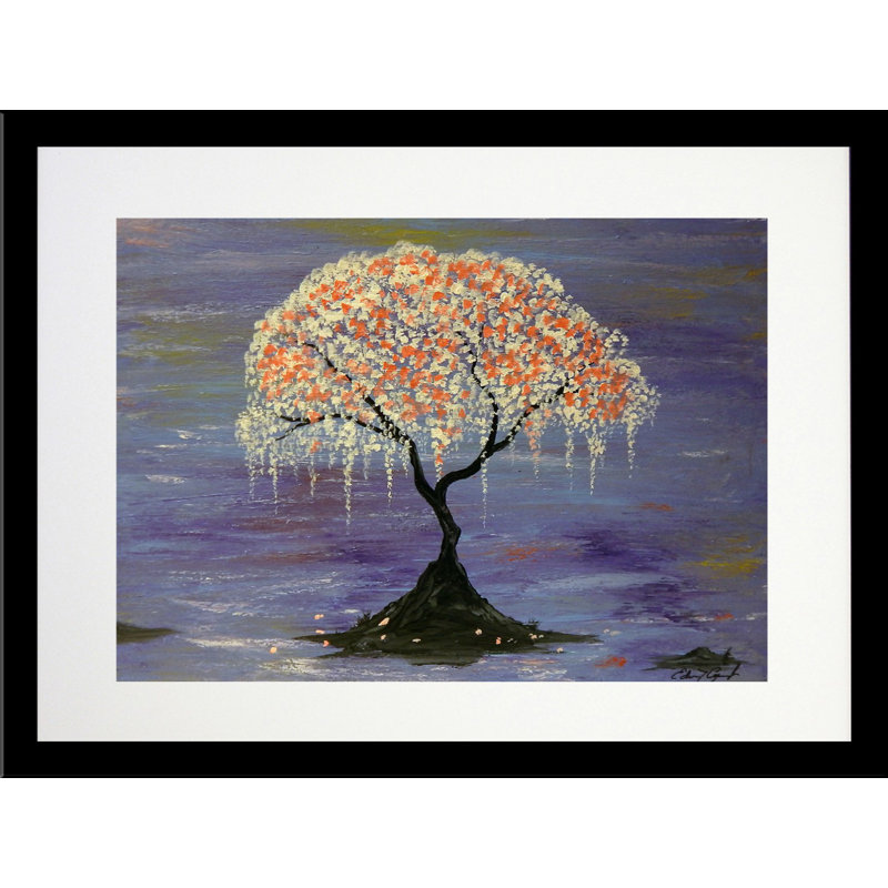 «Cherry Blossom» par Ed Capeau, reproduction de peinture acrylique, H 18,5 po x l 22,5 po x P 1 po, Cadre noir, Blanc