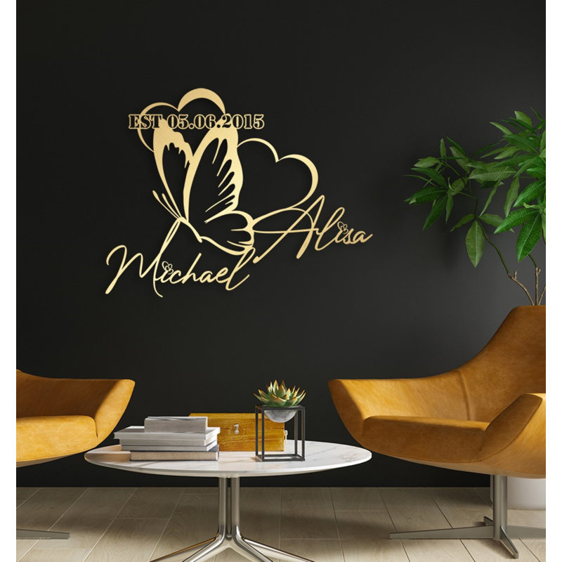 Art mural personnalisé en métal personnalisé, H 12 po x l 14 po x P 0,5 po, Or mat, Oui