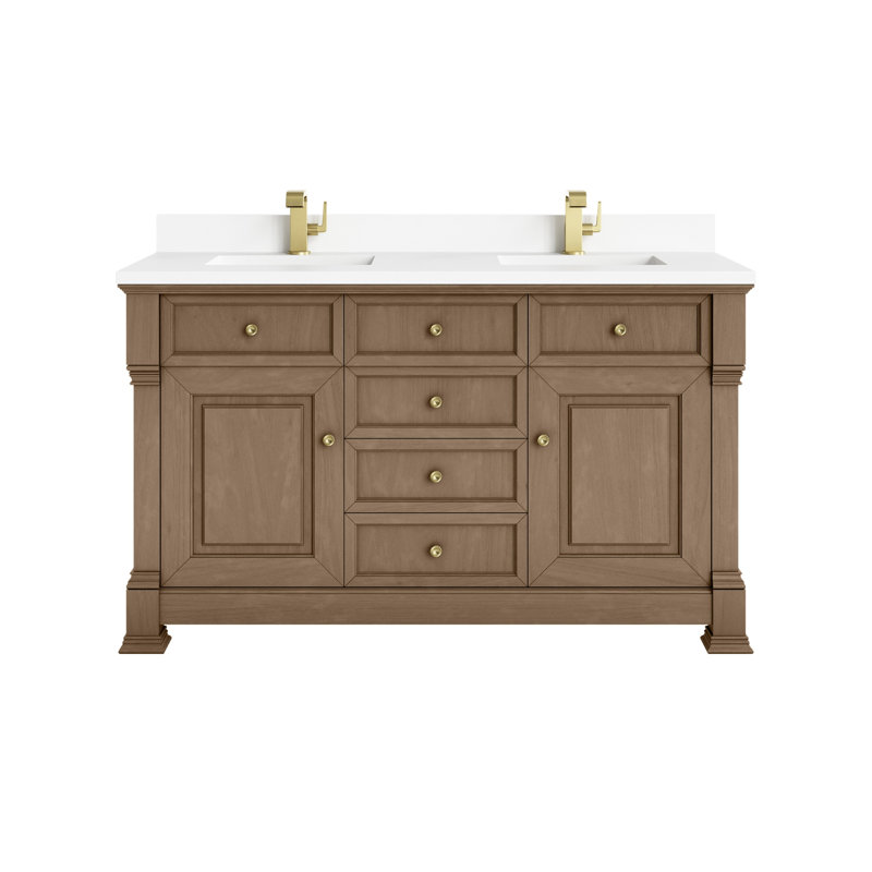 Brookfield 60'' W Double Vanity, Single Hole, Pecan, White Zeus