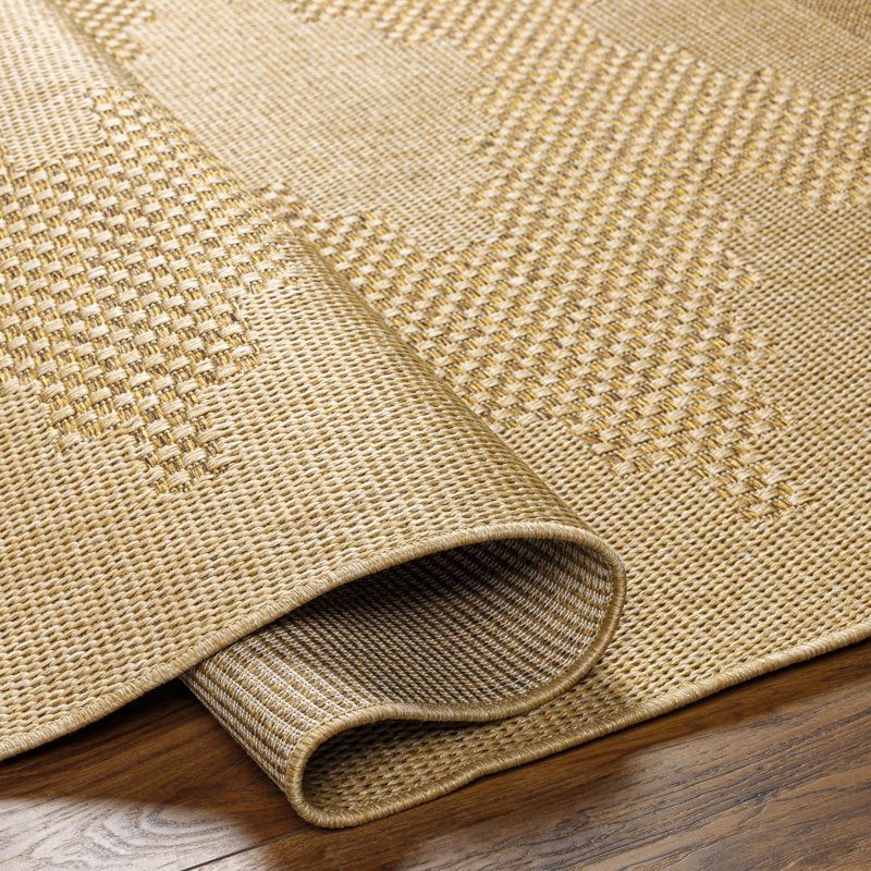 Jemichael Geometric Machine Woven Polypropylene Area Rug in Beige/Orange, Square 7'10"