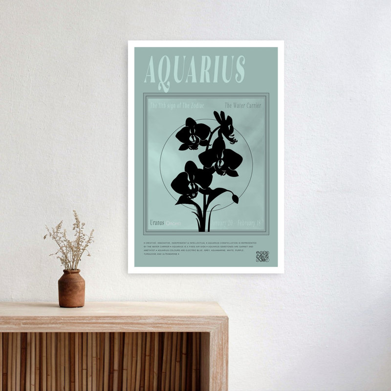 Aquarius Orchid Zodiac Abstract Contemporary Orchid Flower Landscape Wall Art Print, 60.96cm H x 40.64cm W