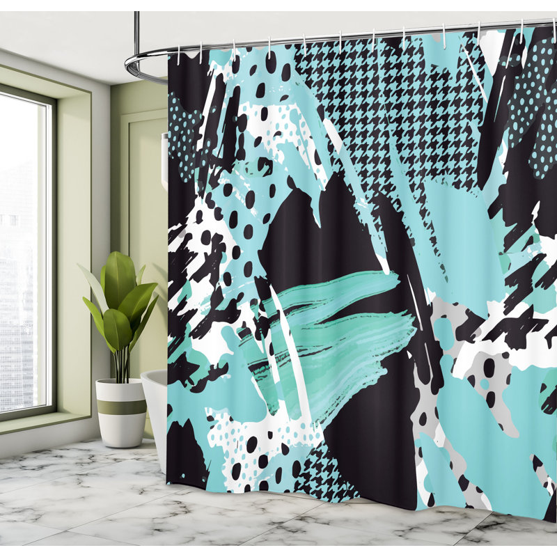 East Urban Home Abstract Shower Curtain Expressive Ink Pattern Pale Blue Aqua, 84"H x 69"W