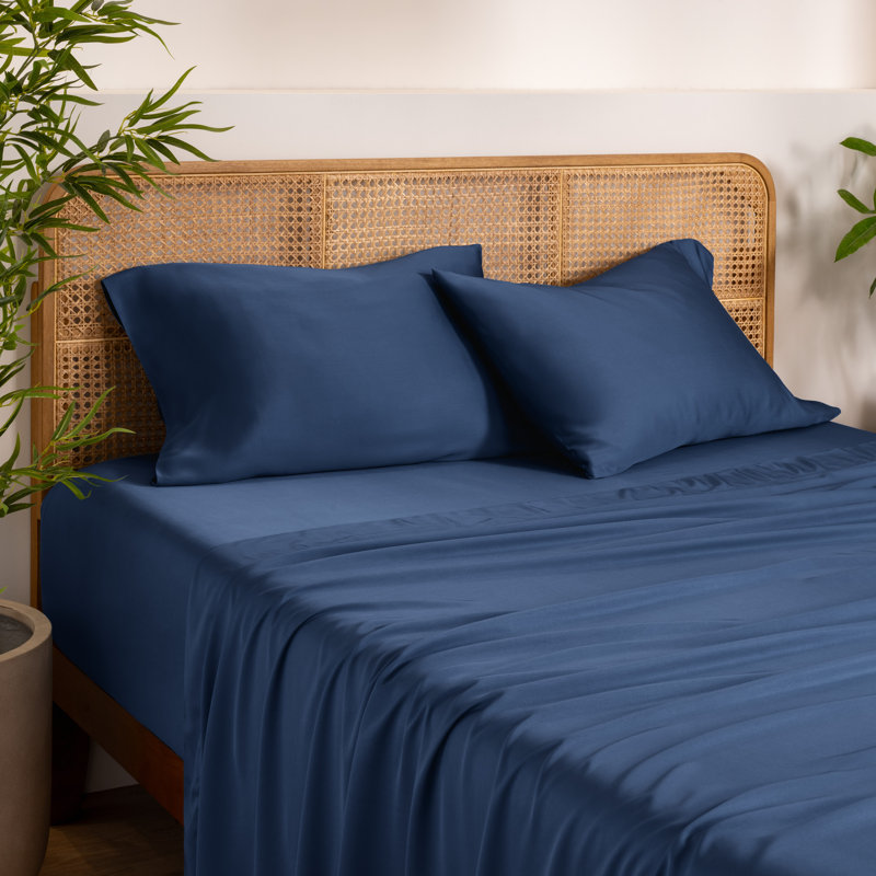 Ensemble de taies d'oreiller en rayonne de bambou, Bleu foncé, Taie d’oreiller standard
