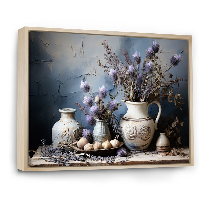 Thistle Farmhouse Still Life sur toile, Cadre naturel flottant, 16" H x 32" W