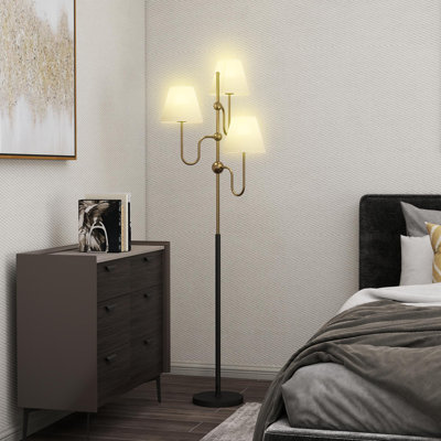 HOMCOM Floor Lamp 165 cm Tall Standing Lamp with 3 Lights and Foot Switch
