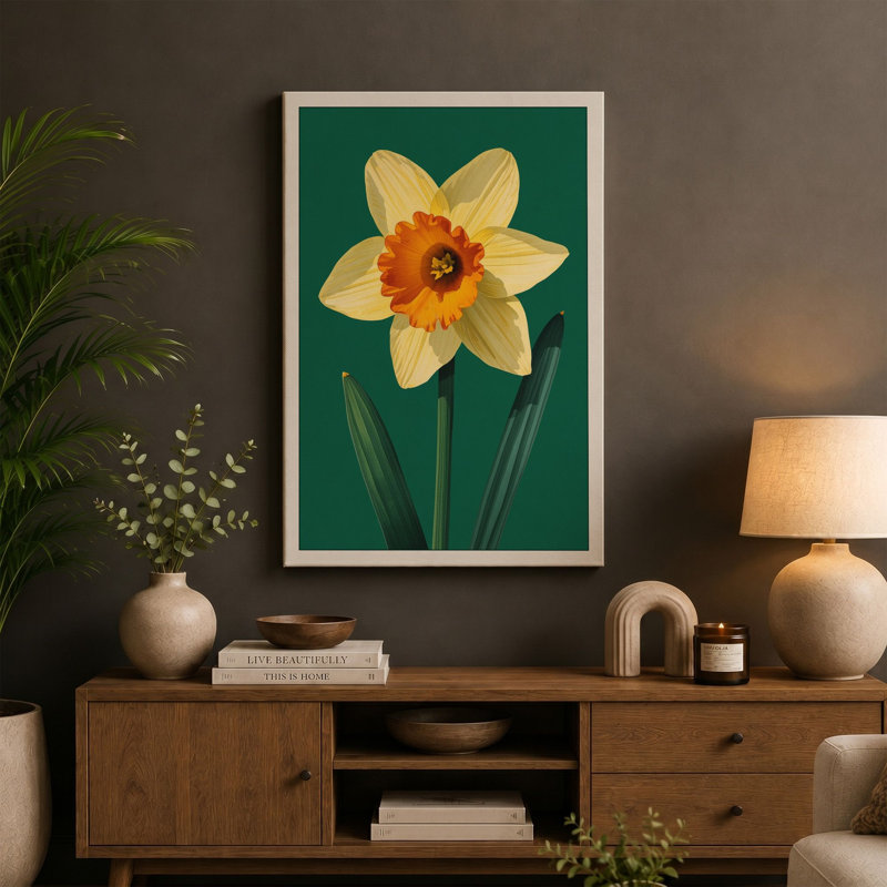 Daffodil Study Botanical - Wrapped Canvas, 36x24 - 91.4 x 61.0 cm, Cream Border