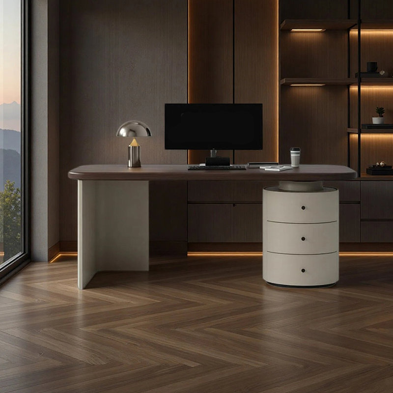 Bureau moderne, minimaliste et luxueux, H 29,52 po x l 62,99 po x P 27,55 po, Gris / Blanc