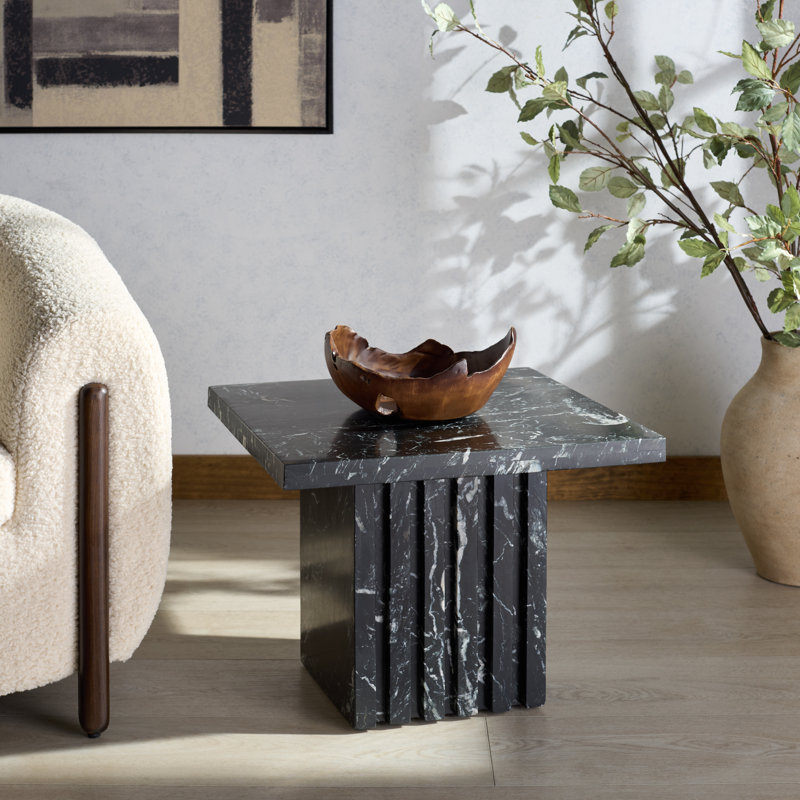 Pristina Tall Square Marble Accent Table, Black, 16" H x 21" W x 21" D