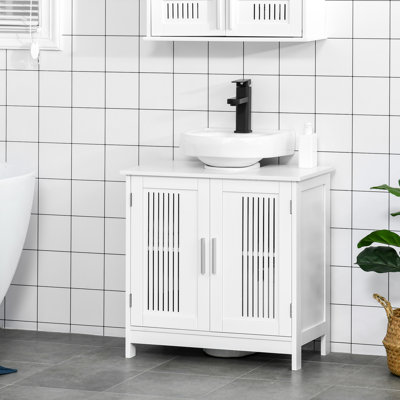 Tablette de rangement encastrée avec deux portes blanches