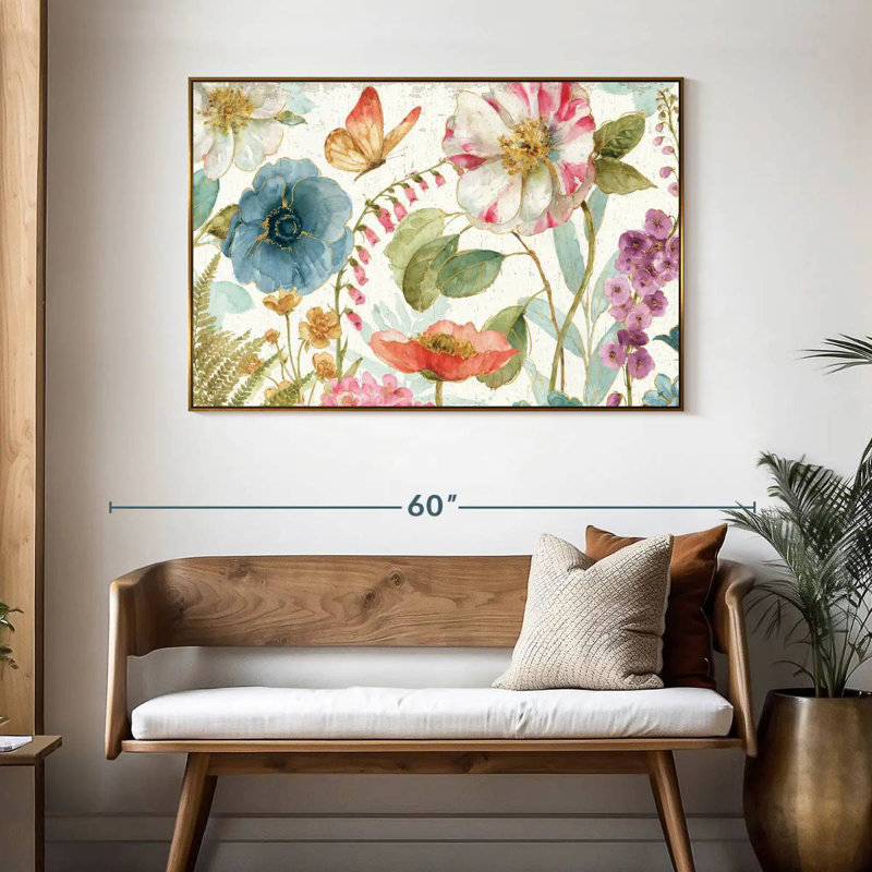 Rainbow Seeds Fleurs sur bois, 46 po x 31 po, Cadre flottant doré