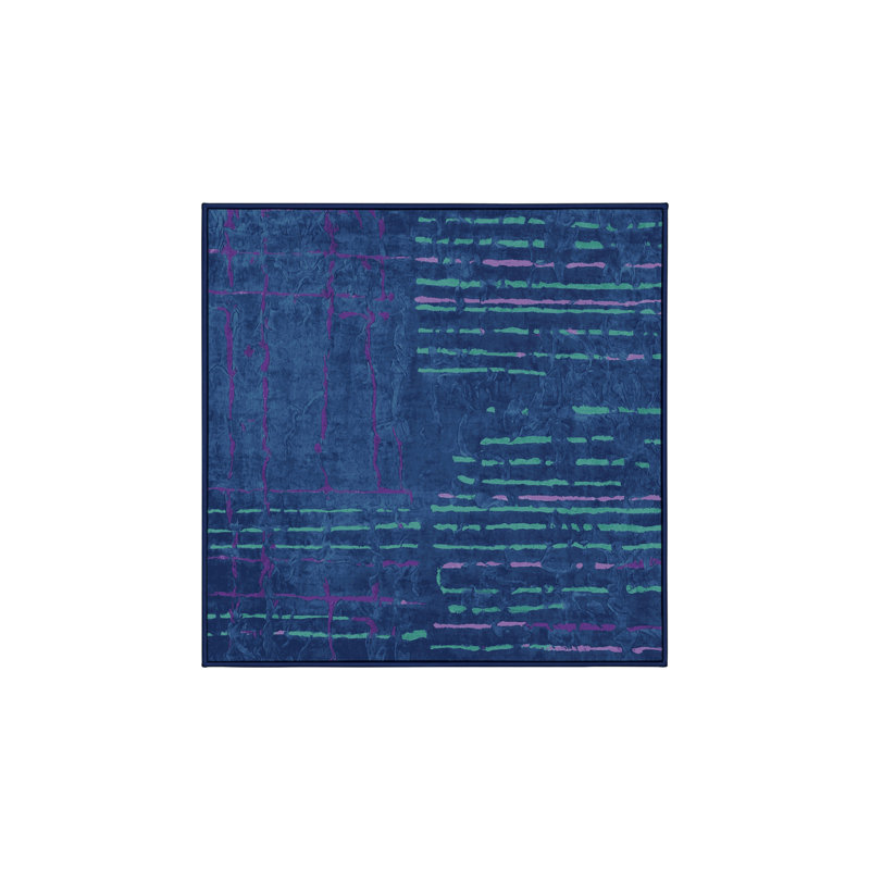 Tapis bleu soyeux et moelleux, Carré 5 pi