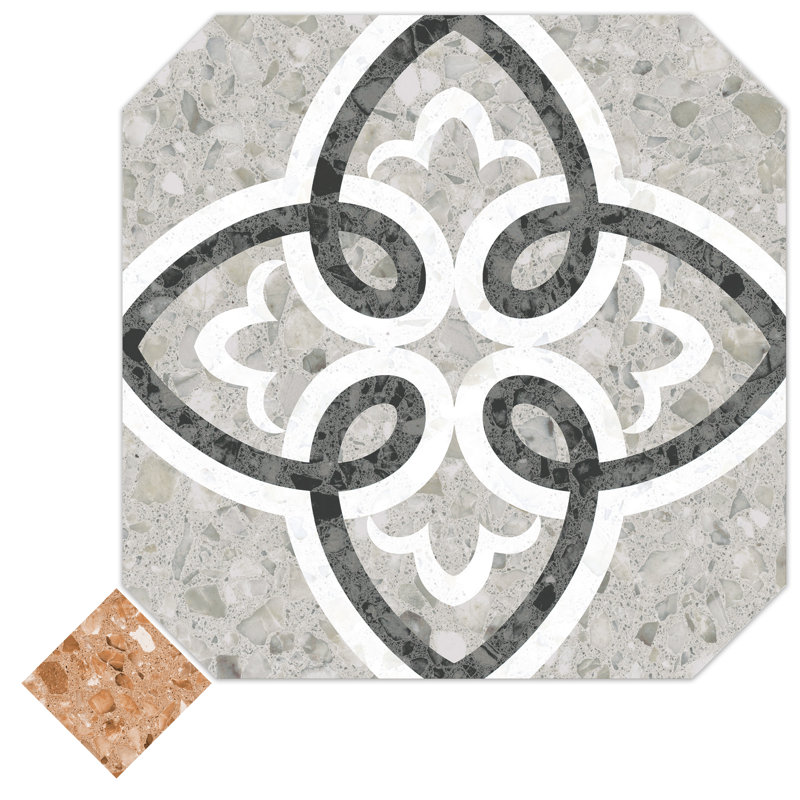 Riviera Octagon Garde Gris W/Taco 7-7/8 In. X 7-7/8 In. Porcelain Floor And Wall Tile, Gray/Orange