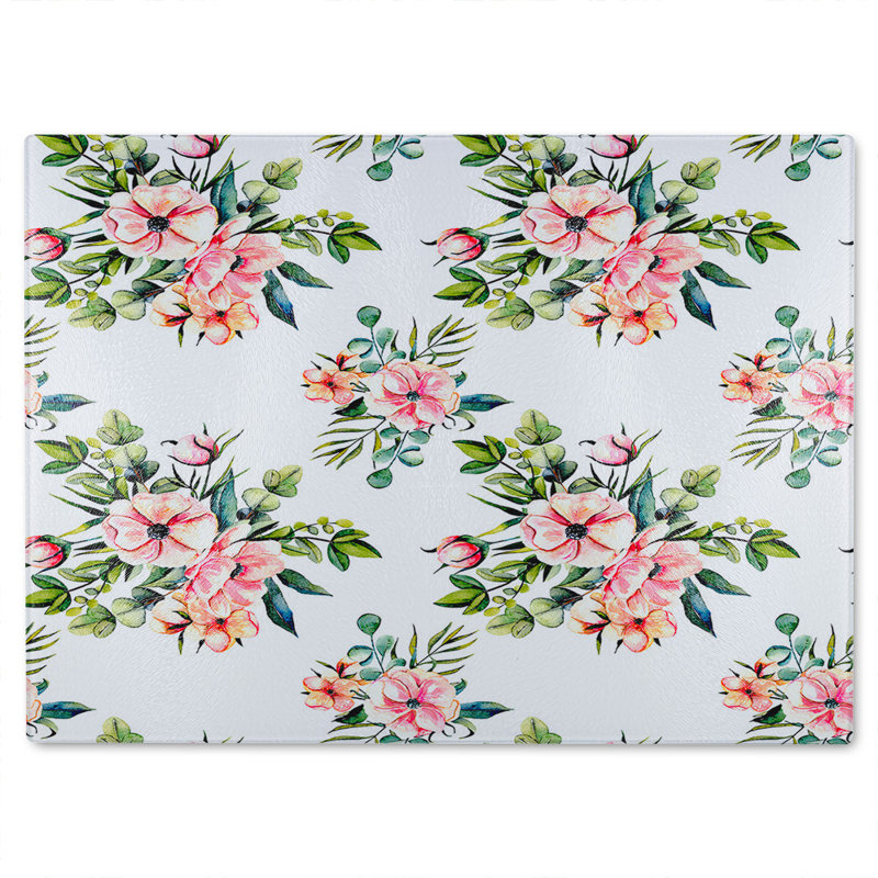 Watercolour Plants Glass Chopping Board, 28cm L x 20cm W