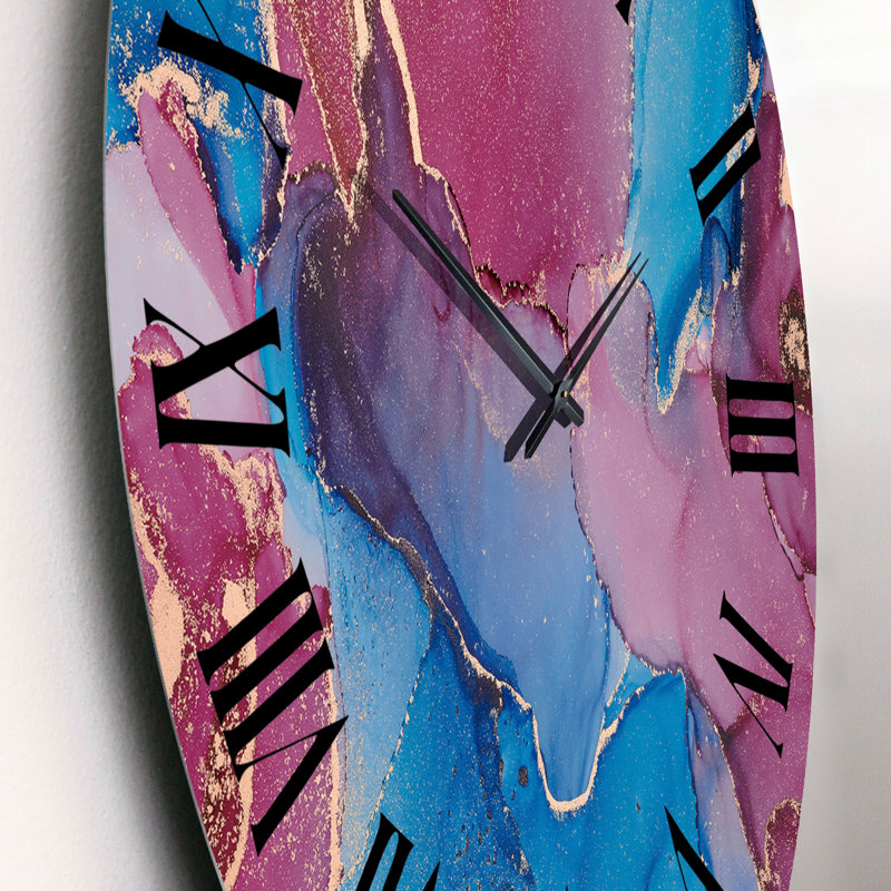 Horloge murale moderne bleue et mauve, art abstrait fluide, Petit