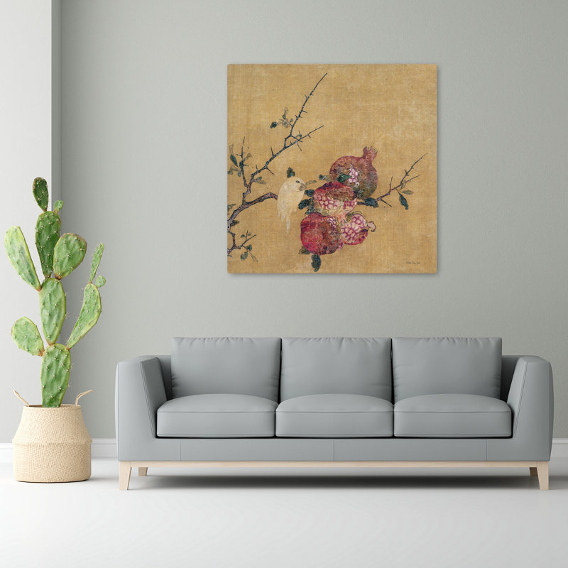 Art floral rétro, branche de grenade, H 48 po x l 48 po