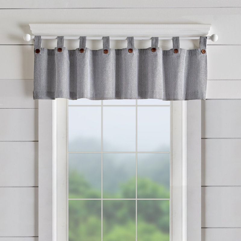 Liviana Cotton Striped Tailored Window Valance, Black