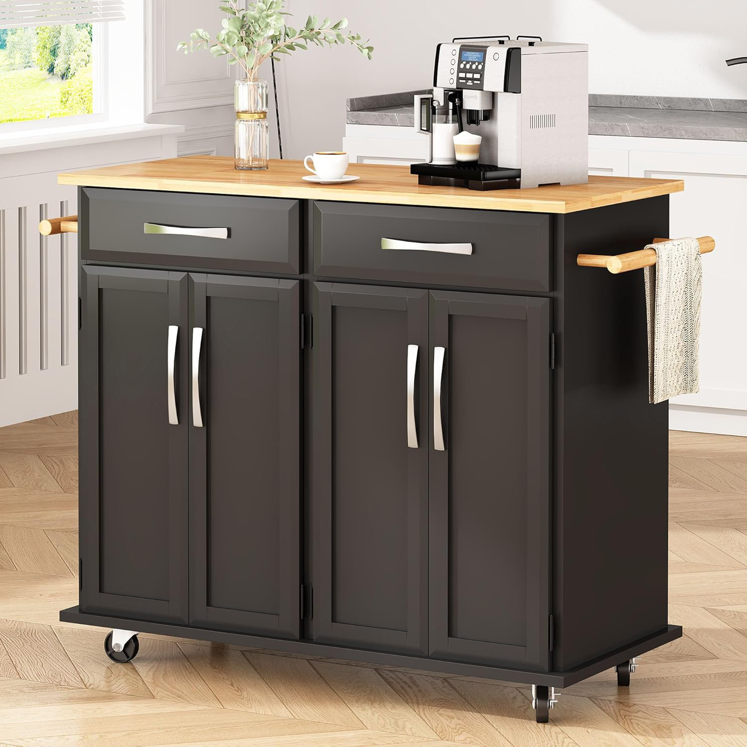 Latitude Run® Kitchen Island Cart With Large Countertop, Storage ...