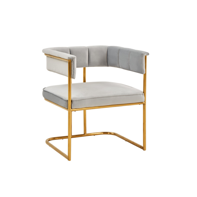 Chaise avec accoudoirs rembourrée en gris clair Menese, Doré
