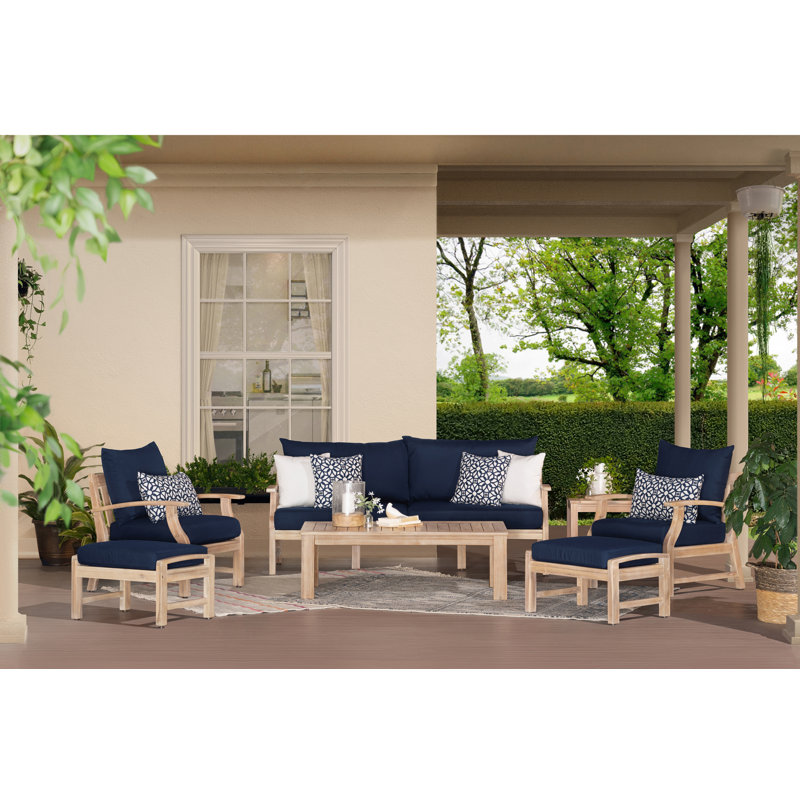 Ensemble de conversation avec canapé 7 pièces Paulet, Toile bleu marine Sunbrella®