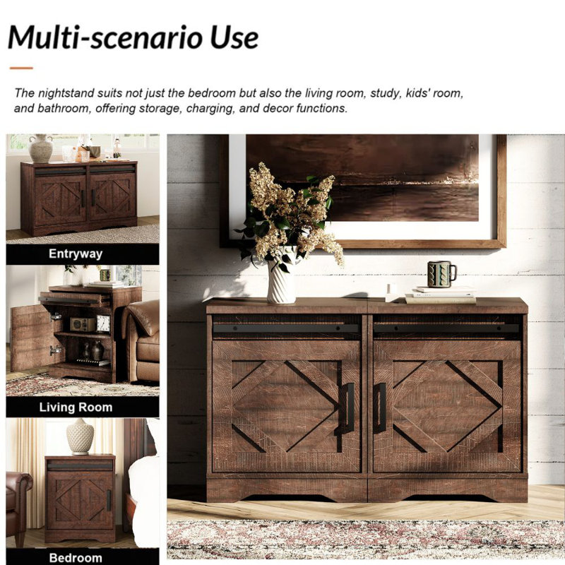 Kenwith 2 in 1 TV Console for TVs up to 85", Rustic Brown