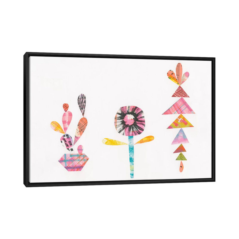 «Collage Cactus IX, impression sur toile tendue, H 18 po x l 26 po x P 1,5 po, Toile avec cadre noir, Pas de tapis