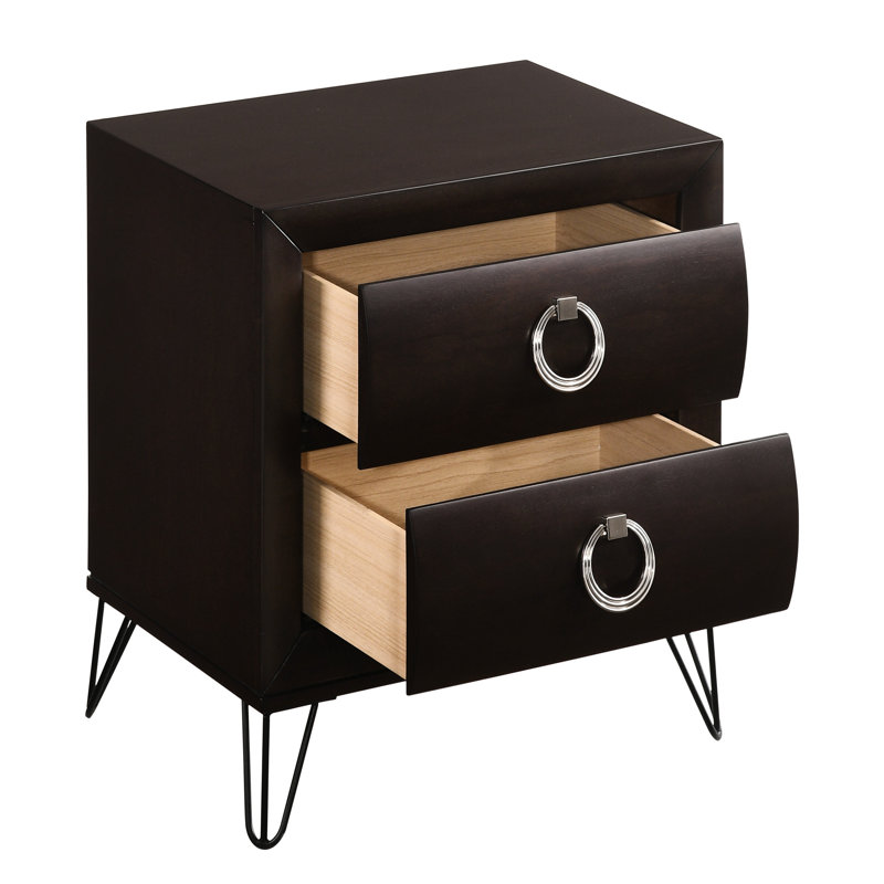 Table de chevet foncée avec deux tiroirs et un attrait élégant 2 po - Ajoute du rangement de style à la chambre à coucher