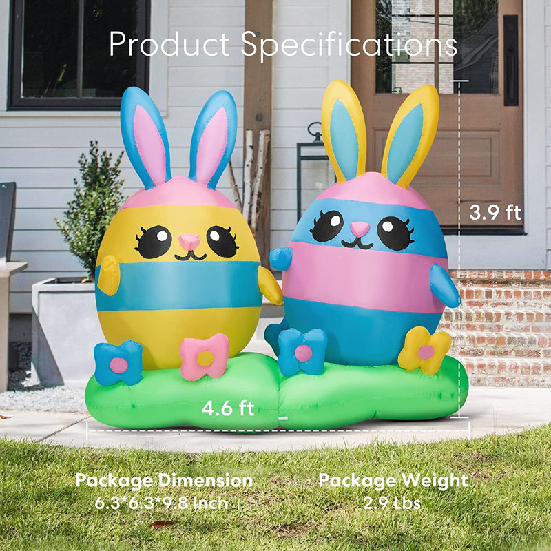 Lapin de Pâques de 4 pi de hauteur 2 avec lumières DEL intégrées