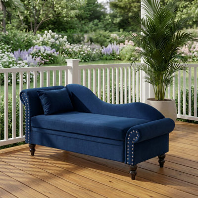 Chaise longue de rangement 64,5 po Mid-Century avec accoudoir gauche et coussin lombaire