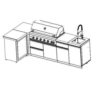 Modular Outdoor Kitchen Island, L-Shaped Backyard Cooking and Sink Station with Bar Sink and Stainless Steel Countertop