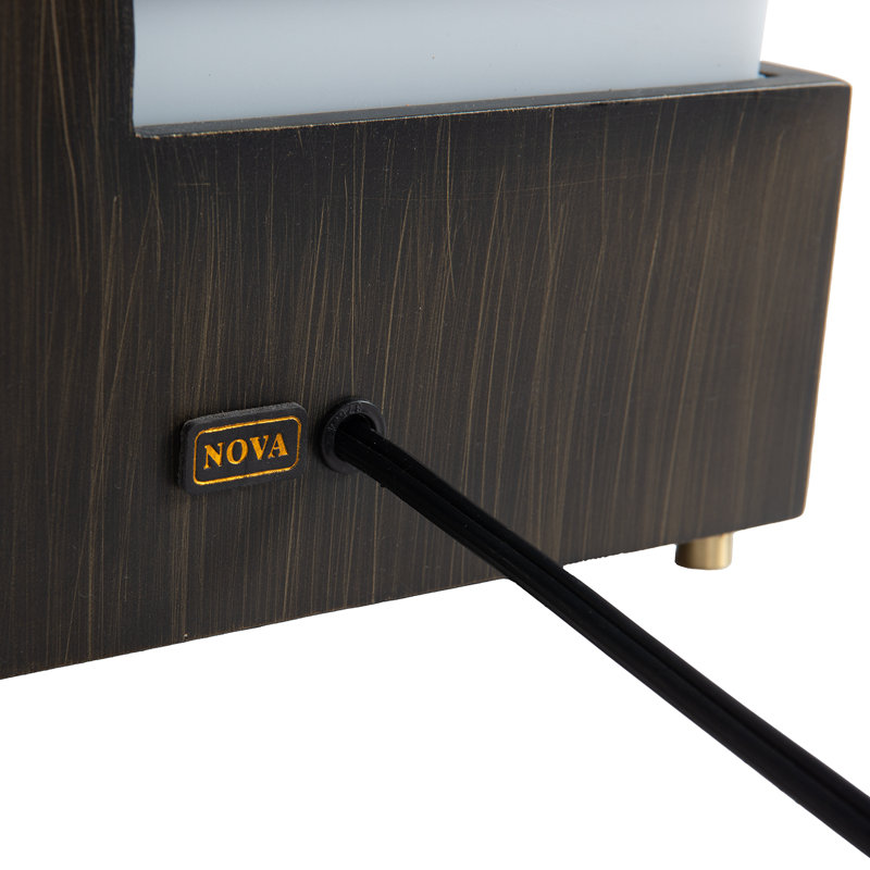 Standing Table Lamp with Night Light, White Linen Shade, Gilded Ebony Wood & Weathered Brass Accent, Modern Bedroom & Living Room Floor Accent Lamp