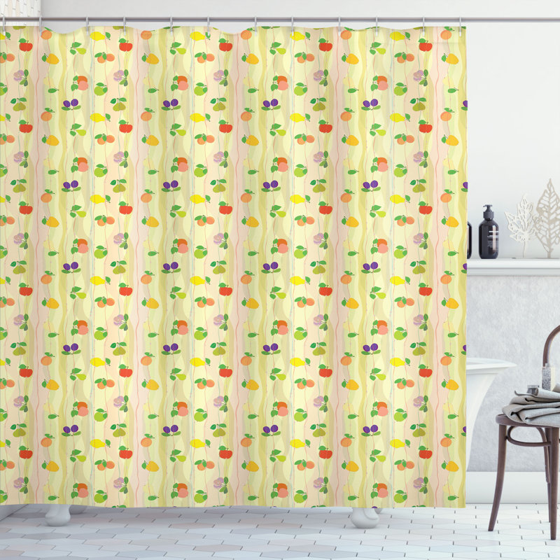 Dakota Fields Fruit Shower Curtain Apple Plum Pear Waves Multicolor, 70"H x 69"W