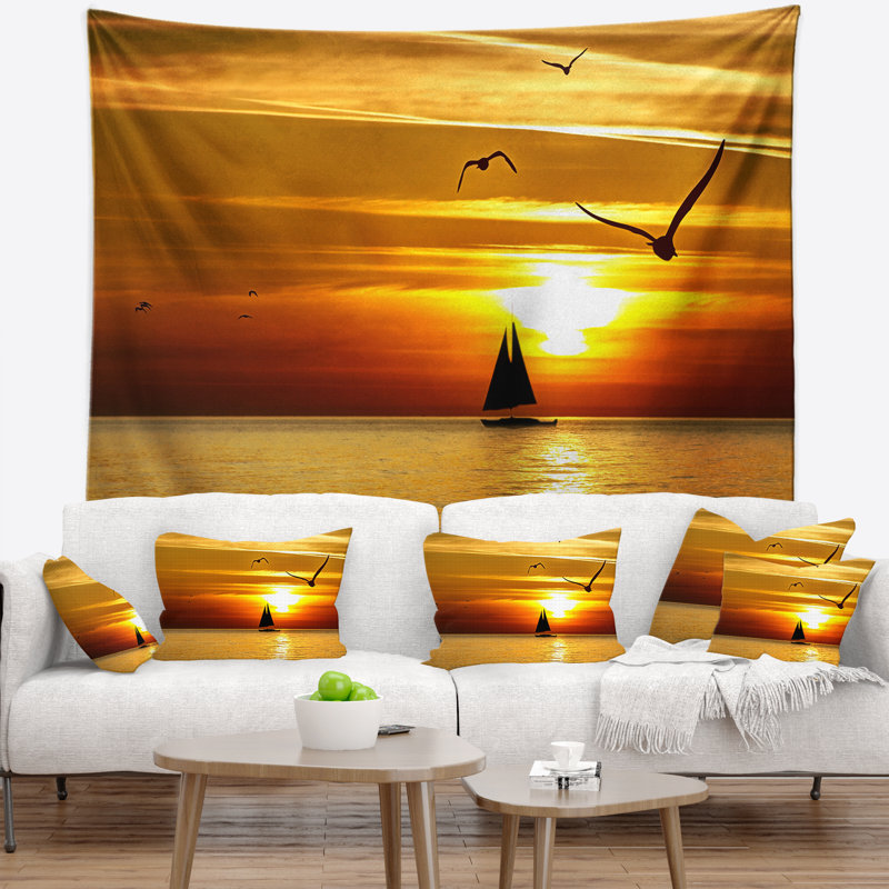 Tapisserie «Seashore Yellow Beach» avec oiseaux, H 50 po x l 60 po