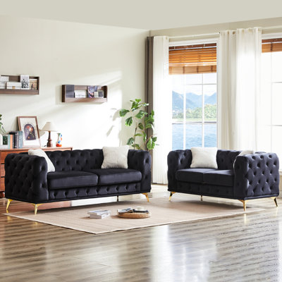Velours 5 places moderne avec structure en bois artificiel, pieds en métal et 4 coussins décoratifs. Idéal pour les décorations de salon. Coussins d’appel classiques Rolled Arms. Style