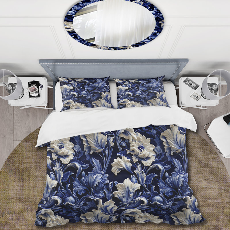 Blue Victorian Neo Gothic Victorian Pattern V - Ensemble de housse de couette à motif floral
