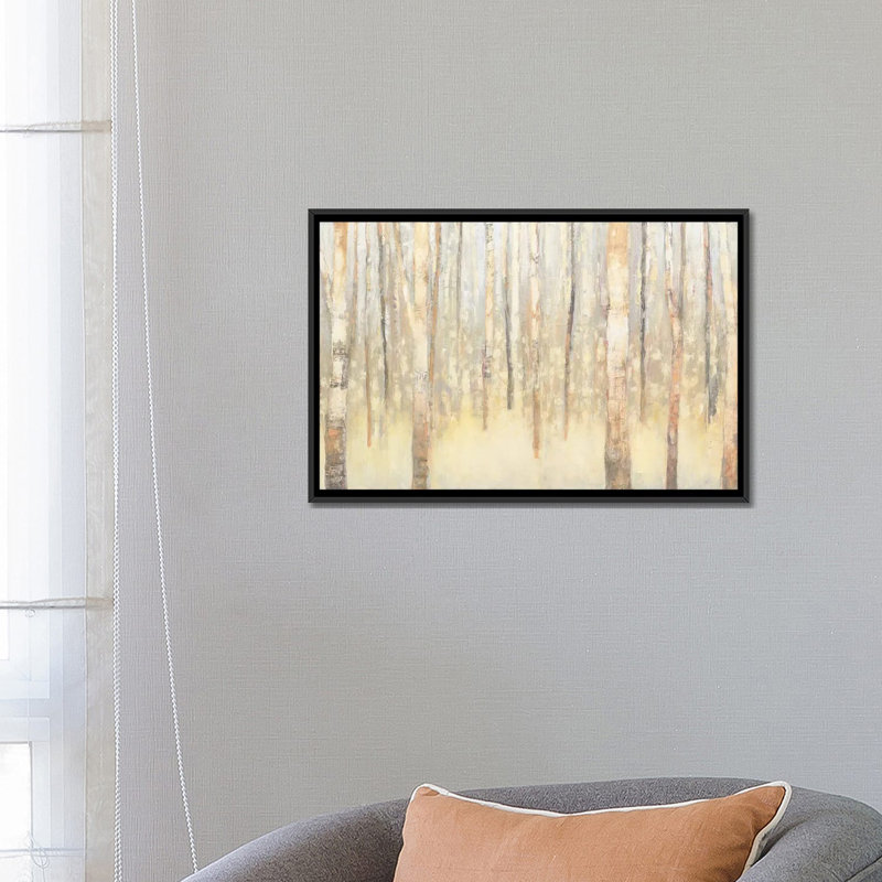«Birches in Winter I», reproduction d'art sur toile tendue, H 18 po x l 26 po x P 1,5 po, Toile avec cadre noir