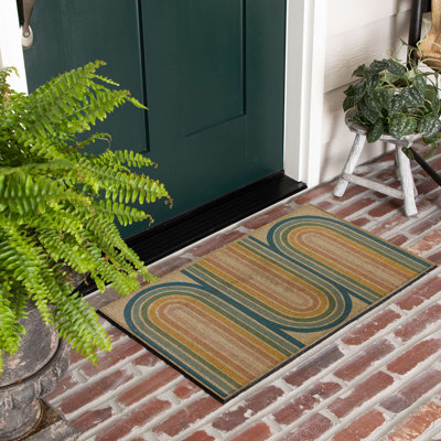 Rainbow Curves Rubber Backed Low Pile Non-Slip Geometric Indoor/Outdoor Doormat