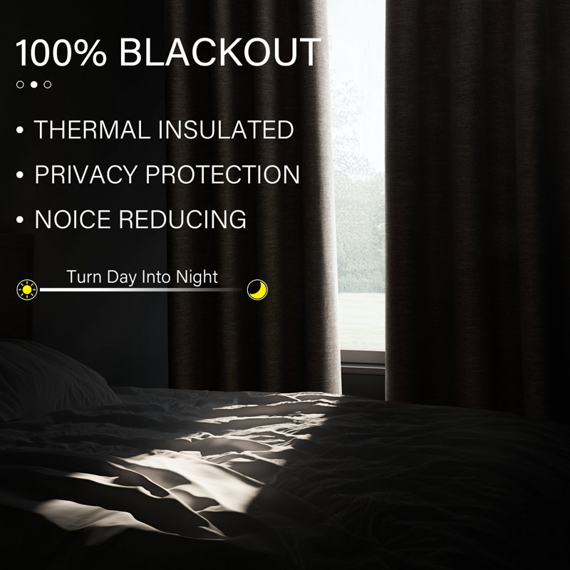 Dennan Curtains , Grommet Top Thick 100% Blackout Drapes Full Light Blocking Curtains, 52" W x 96" L, Dark Flax