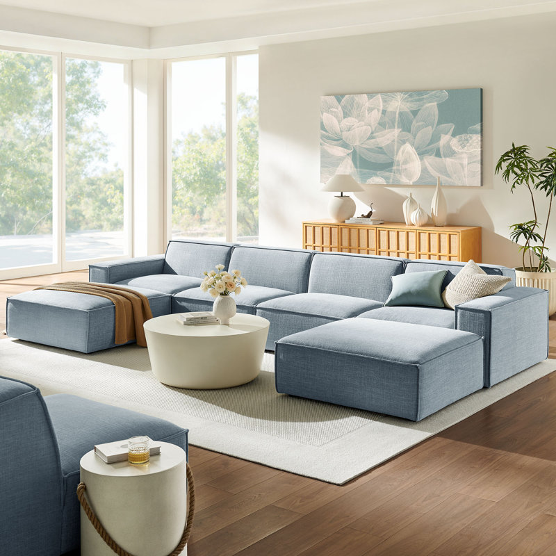 Canapé modulaire rembourré en tissu performance 6 pièces Bange, Tissu Sky