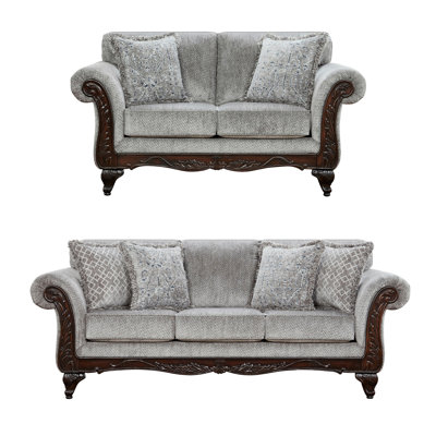 Wood Frame Gray & , Microfiber Upholstery, Rolled , Tone, High Foam Padding, Matching Pillows Available Living Room And , Soft Details, Dark Cherry Hardwood, Foam,