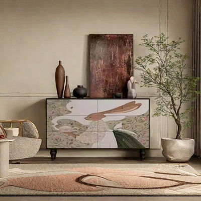 Ash Wood Sideboard with Metal Tracks
