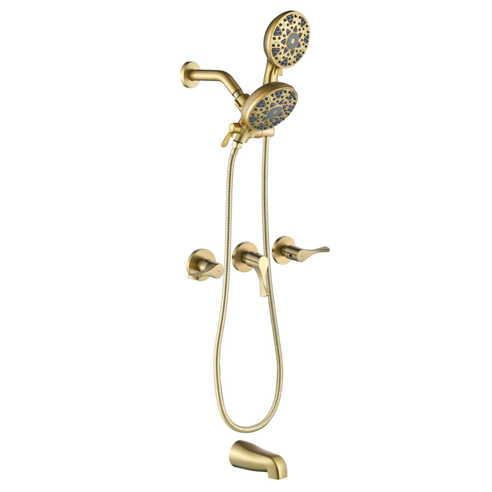 3 Handle Shower Faucet Set With Tub Spout Bathtub Shower Faucet Combo Set Shower System Complete Tub And Shower Trim Kit Wall Mounted Shower Fixtures SHAMANDA