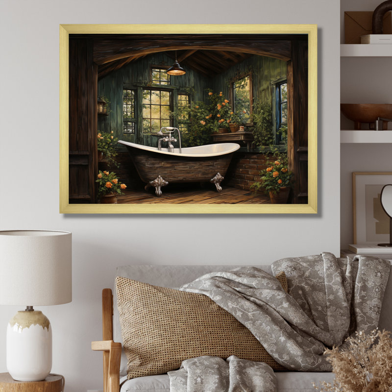 «Bathroom Rustic Woodland Retreat II», impression sur toile encadrée pour salle de bain, H 12 po x l 20 po x P 1 po