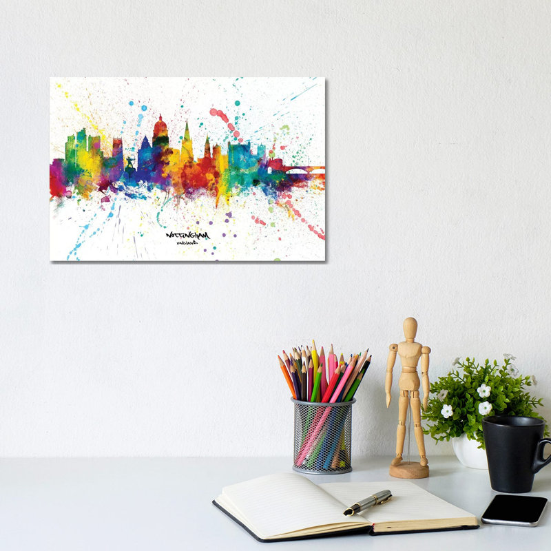 Nottingham England Skyline Splash by Michael Tompsett - Wrapped Canvas Gallery-Wrapped Canvas Giclée, 20.32 cm H x 30.48 cm W