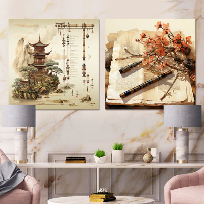 China Scrolls Of Antiquity I - Chinese Wall Art Prints Set Of 2