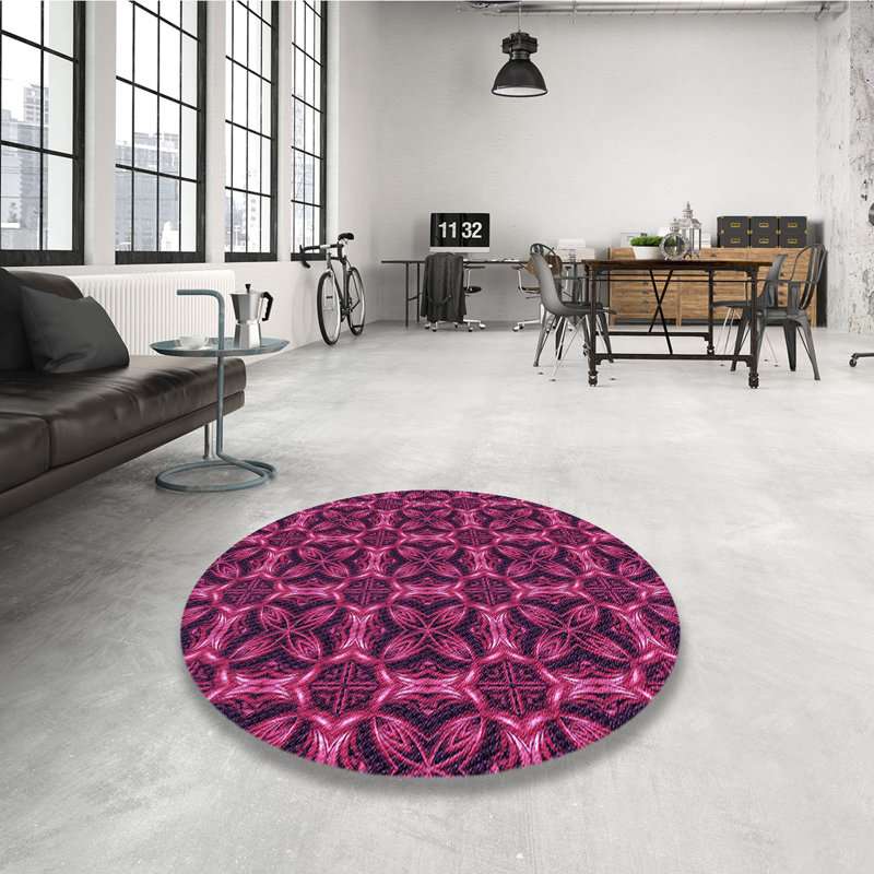 Tapis mauve en laine floral, Rond 3 pi